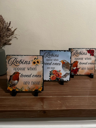 Robin - 15x15xm slate with plastic stands for display 

Available In 
Red
Yellow
Blue