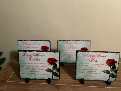 Loved Always Male - 14x19cm slate with plastic stands for display

Available in
Dad
Granda 
Son 
Brother