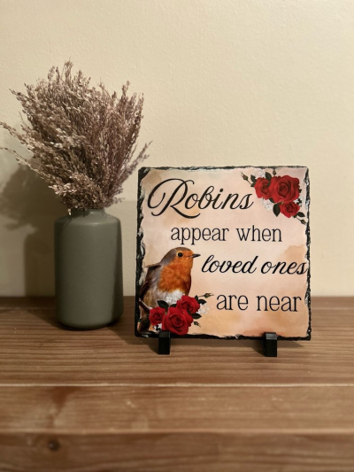 Robins - Large - 20x20cm Robins Appear when loved ones are near
Available in Red, Blue, Yellow
Supplied boxed with plastic stand for display